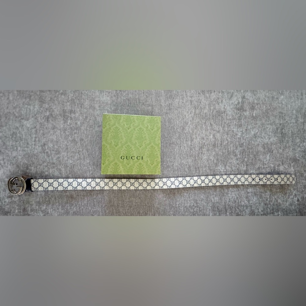 Gucci Beige GG Canvas Belt with Silver Interlocking G Buckle - Picture 3 of 6